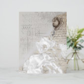 ヴィンテージ白バラ古い手書き紙 (スタンド正面)