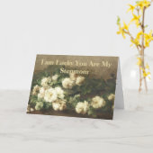 ヴィンテージ白バラ油絵画母の日札 カード (黄色い花)