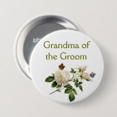 ヴィンテージ白バラ花の新郎のおばあちゃん 缶バッジ (正面&裏面)