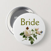 ヴィンテージ白バラ花の花嫁 缶バッジ (正面&裏面)