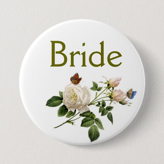ヴィンテージ白バラ花の花嫁 缶バッジ (正面)