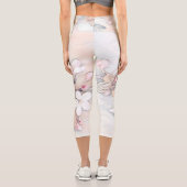 ヴィンテージ白ピンクさくらんぼ花スケッチ ミニマル カプリレギンス (裏面)