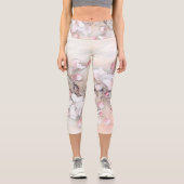 ヴィンテージ白ピンクさくらんぼ花スケッチ ミニマル カプリレギンス (正面)