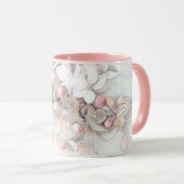 ヴィンテージ白ピンクさくらんぼ花スケッチ ミニマル マグカップ (正面右)