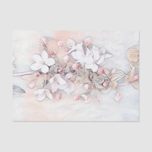 ヴィンテージ白ピンクさくらんぼ花スケッチ ミニマル 薄葉紙 (正面)