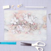 ヴィンテージ白ピンクさくらんぼ花スケッチ ミニマル 薄葉紙 (クラフト)