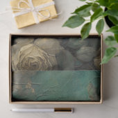 ヴィンテージ白フランスのバラ金ゴールド箔エメラルドグリーン 薄葉紙 (ギフト)