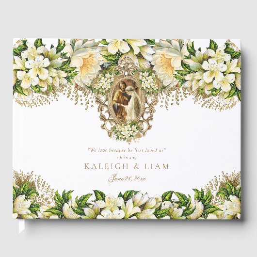 ヴィンテージ白フローラカソリッ結婚クス ゲストブック (正面)