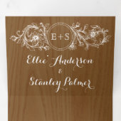 ヴィンテージ白フローラフレーム、イニシャルウッド結婚ズ 三つ折り招待状 (内部最初)