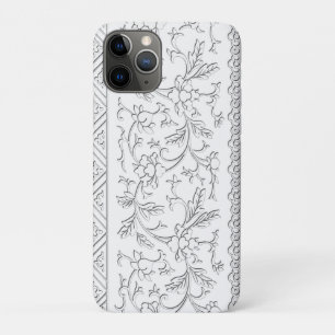 ヴィンテージ白フローラ巻物 iPhone 11 PROケース