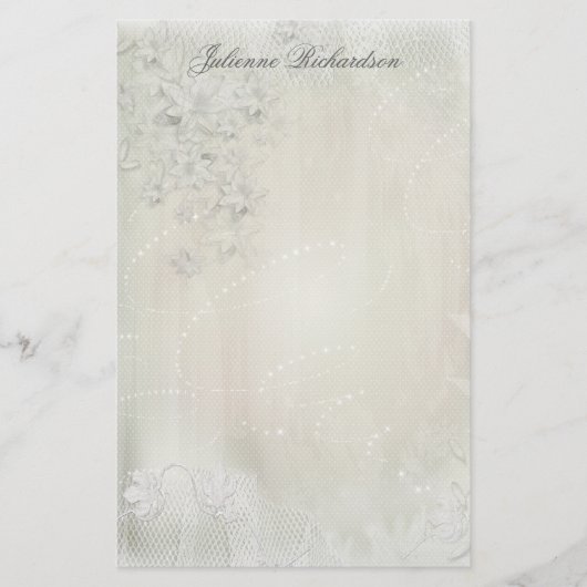 ヴィンテージ白フローラ文房具 便箋 (正面)