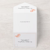 ヴィンテージ白フローラ枠イニシャル結婚サンゴ オールインワン招待状 (外側)