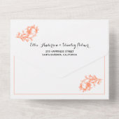 ヴィンテージ白フローラ枠イニシャル結婚サンゴ オールインワン招待状 (裏面)