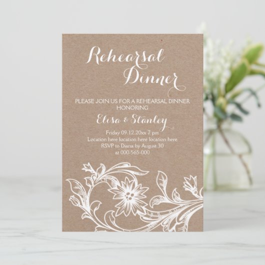 ヴィンテージ白フローラ結婚のリハーサル 招待状 (スタンド正面)