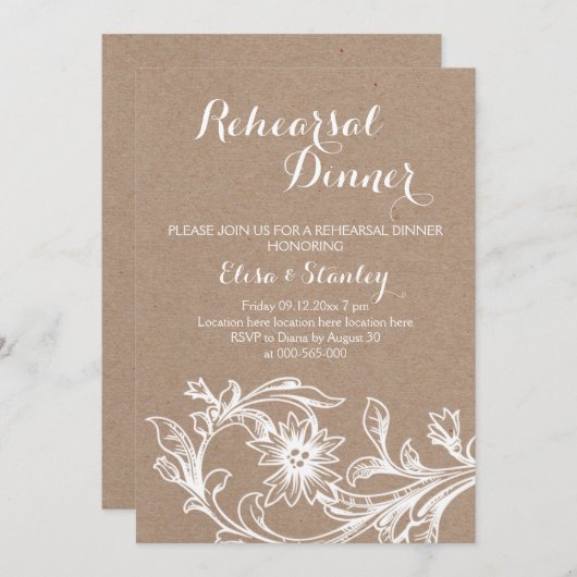 ヴィンテージ白フローラ結婚のリハーサル 招待状 (正面/裏面)