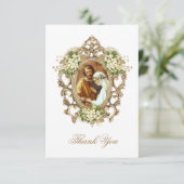 ヴィンテージ白フローラ結婚カトリック写真 サンキューカード (スタンド正面)