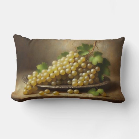 ヴィンテージ白ブドウの静物詩 ランバークッション (正面)