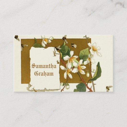 ヴィンテージ白ブルーベリーカスタム花フローラ 名刺 (正面)