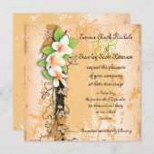 ヴィンテージ白プルメリアアイビーオレンジの招待 招待状 (正面/裏面)