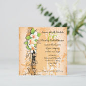 ヴィンテージ白プルメリアアイビーオレンジの招待 招待状 (スタンド正面)