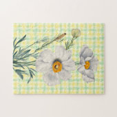 ヴィンテージ白ポピーの花アート ジグソーパズル (横)