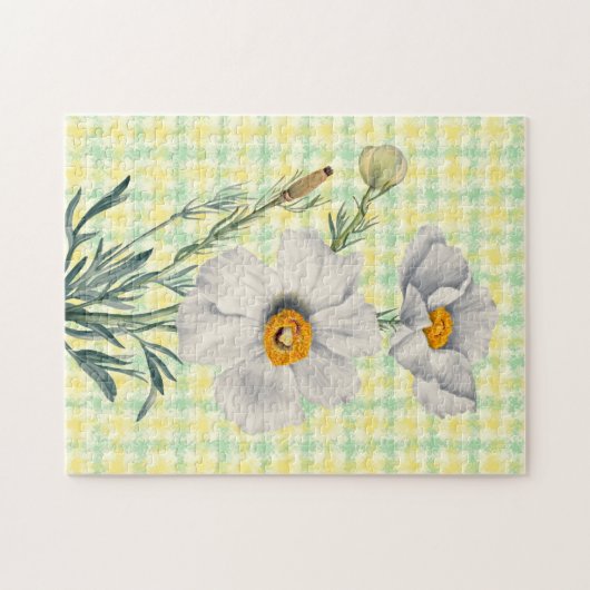 ヴィンテージ白ポピーの花アート ジグソーパズル (横)