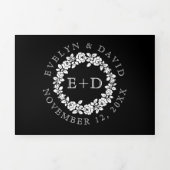 ヴィンテージ白ローズブラック結婚ズ 三つ折り招待状 (カバー)