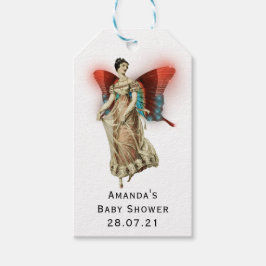 ヴィンテージ白熱［赤熱］光を放つ蝶フェアリー赤ちゃんシャワー ギフトタグ