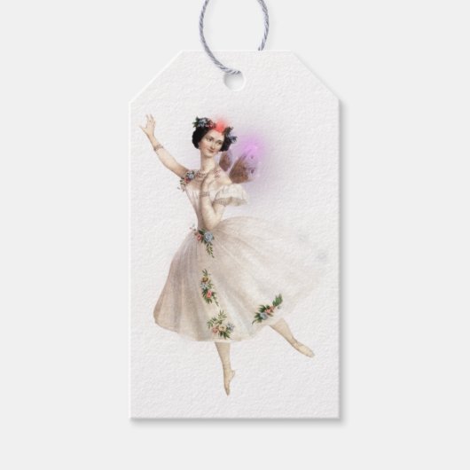 ヴィンテージ白熱［赤熱］光を放つ蝶フェアリー赤ちゃんシャワー ギフトタグ (正面)