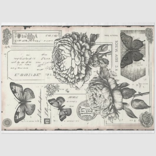 ヴィンテージ白牡丹と蝶 薄葉紙 (正面)