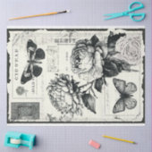 ヴィンテージ白牡丹と蝶 薄葉紙 (クラフト)