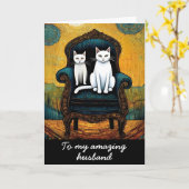 ヴィンテージ白猫カップル夫婦周年記念 カード (黄色い花)