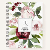 ヴィンテージ白色赤面ピンクブルゴーニュプロテアフローラ ノートブック (正面)