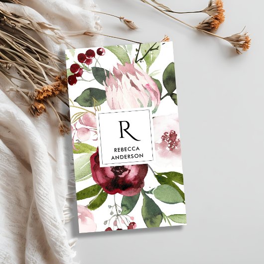 ヴィンテージ白色赤面ピンクブルゴーニュプロテアフローラ 名刺