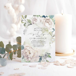 ヴィンテージ白花と緑の誕生日 招待状