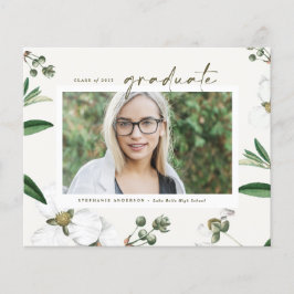 ヴィンテージ白花写真卒業招待状