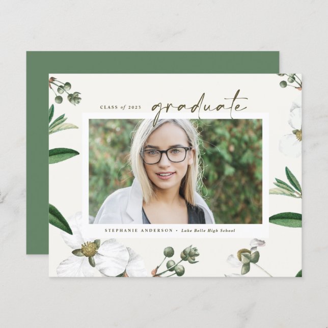 ヴィンテージ白花写真卒業招待状 (正面/裏面)