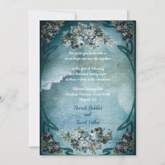 ヴィンテージ白花曇り空ロマンチック結婚ズ 招待状 (正面)