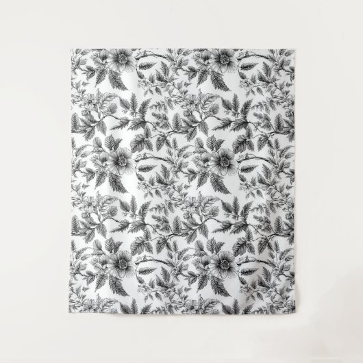ヴィンテージ白花柄シダ タペストリー (正面)