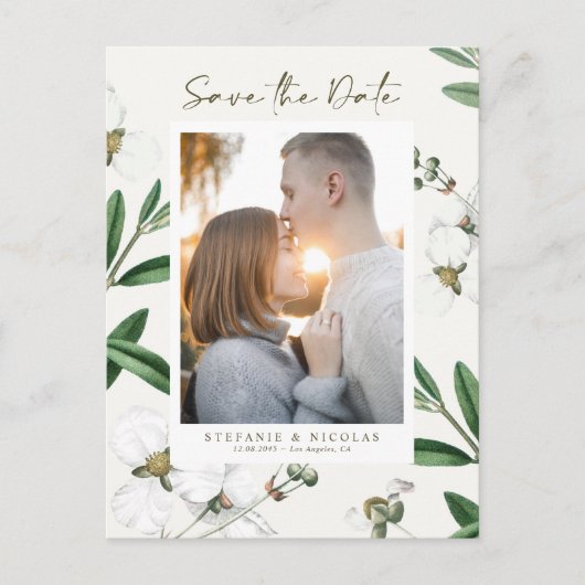 ヴィンテージ白花植物写真保存日 ポストカード (正面)