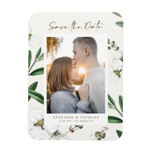 ヴィンテージ白花植物写真保存日 マグネット (縦)