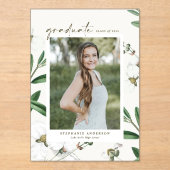 ヴィンテージ白花植物写真卒業 アクリル招待状 (正面)