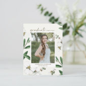 ヴィンテージ白花植物写真卒業 インビテーションポストカード (スタンド正面)