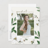 ヴィンテージ白花植物写真卒業 案内ポストカード (正面/裏面)