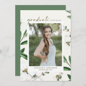 ヴィンテージ白花植物写真卒業 案内状 (正面/裏面)