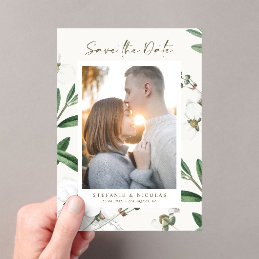 ヴィンテージ白花植物写真 アクリル招待状 (インサイチュ (ポータブル))