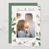 ヴィンテージ白花植物写真 セーブザデート (正面/裏面)