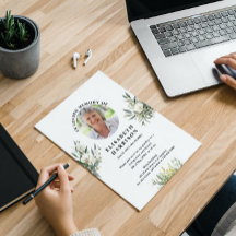 ヴィンテージ白花葬儀招待状