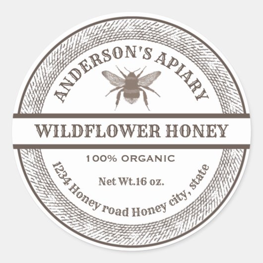 ヴィンテージ白蜂の蜂蜜の瓶ラベル ラウンドシール (正面)