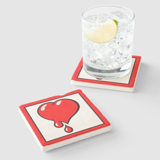 ヴィンテージ白赤出血ハートアー自由主義のト ストーンコースター (横)